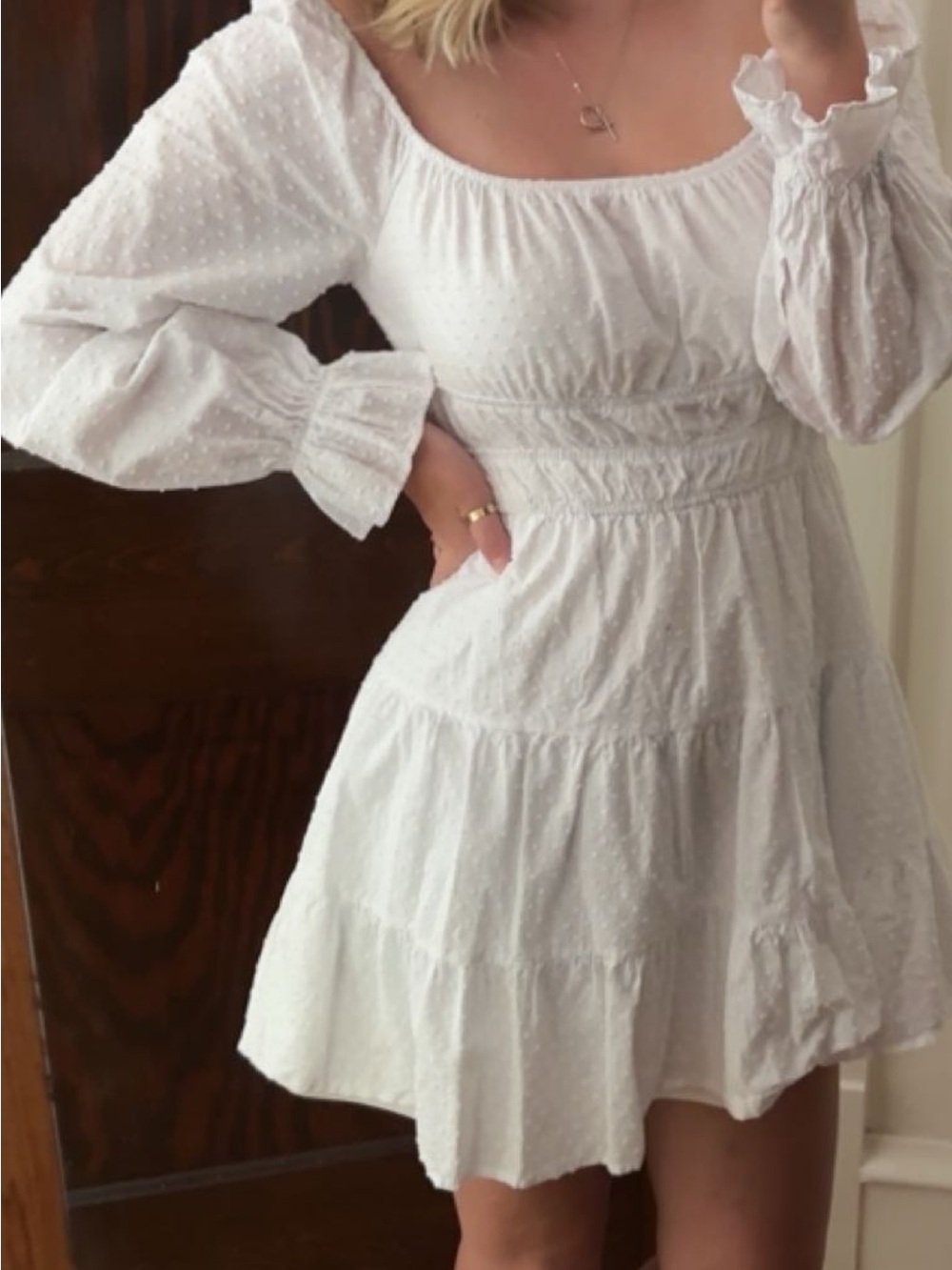 Altar'd State White Polka Dot-Textured Dress